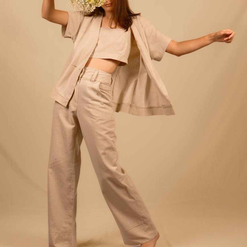 studio shot of model in pants